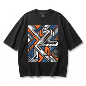 Nu Fashion Men's Oversized Geometric Abstract Print Black T-Shirt